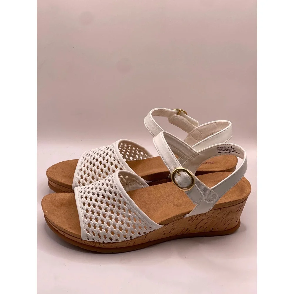 Baretraps Fernelle White Woven Wedge Sandals Women 8M Cork Heel